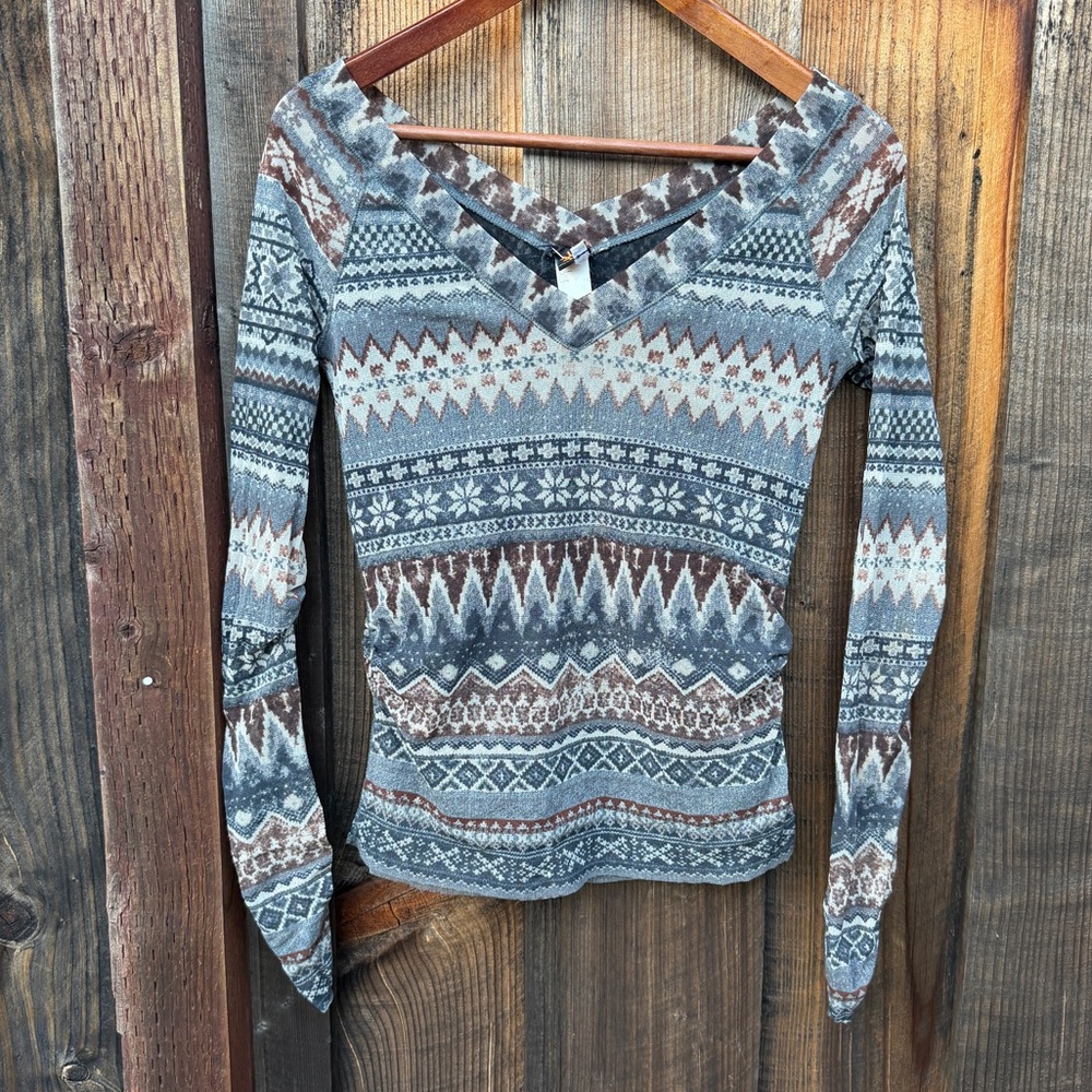 Vtg Jean Paul Gaultier Soleil Gray Nordic Sweater Print Mesh Top M